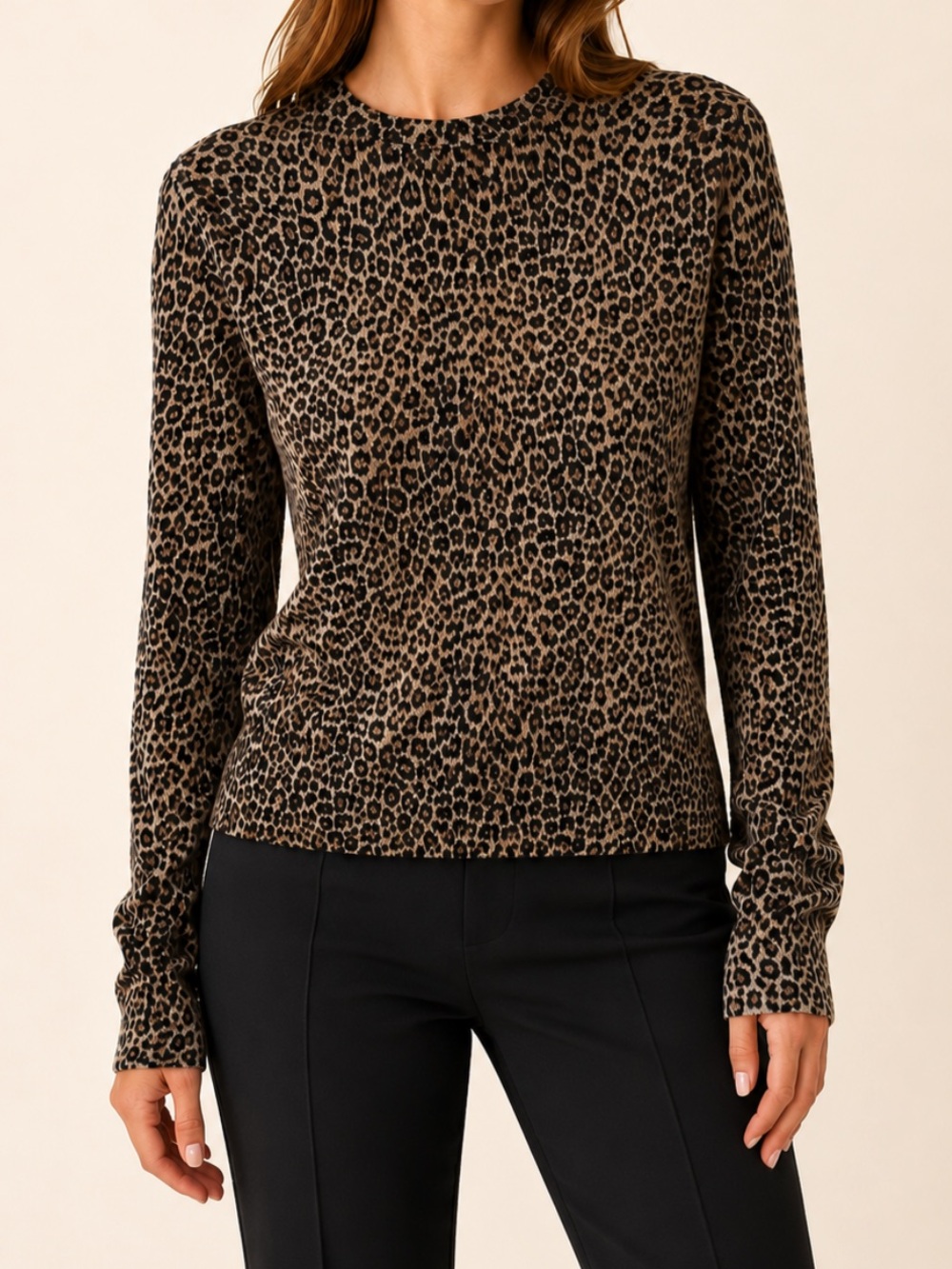 J.Crew 100% Merino Wool Leopard Print Sweater Top Brown Black Size M